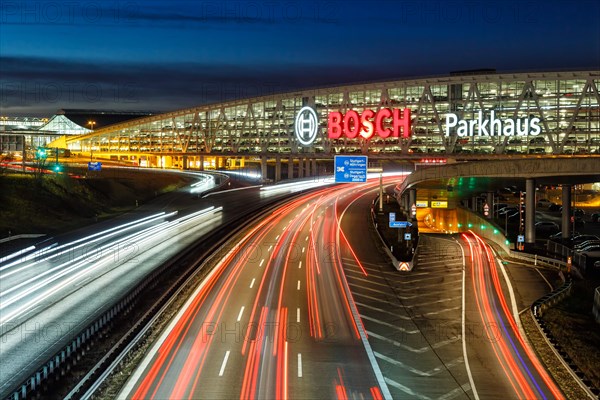 Traffic Motorway A8 Trade Fair Movement Bosch multi-storey car park in Stuttgart