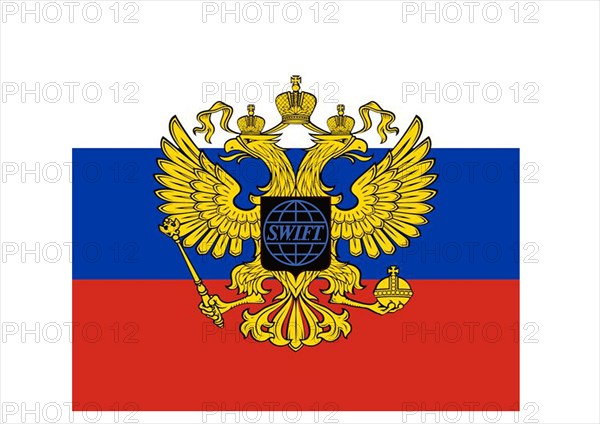 Swift logo on the Russian coat of arms with the double-headed eagle