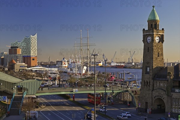 Elbe Philharmonic Hall with clock tower and gauge tower