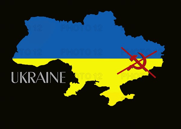Illustration of the Ukrainian border with a crossed-out hammer and sickle
