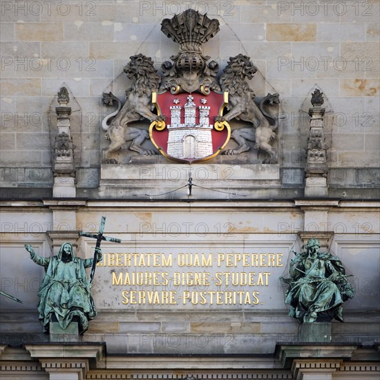 Large national coat of arms on Hamburg City Hall