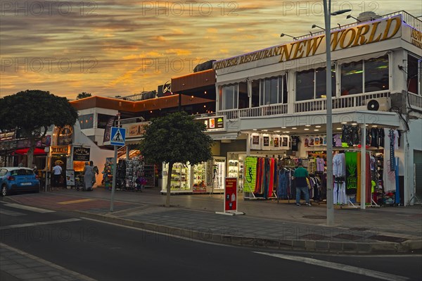 Shops and restaurants in the evening on the beach promenade