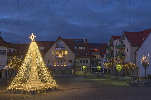 Christmas decorated fountain on the town hall square