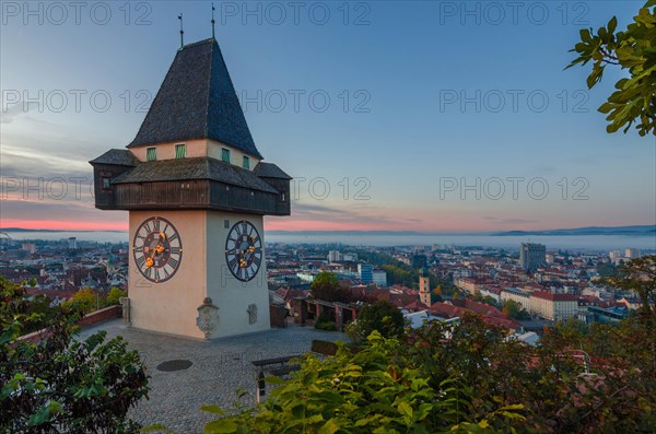 Cityscape of Graz and the famous clock tower