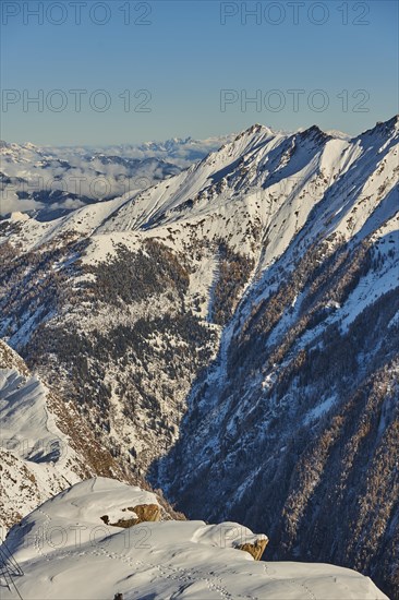 View from Mount Kitzsteinhorn on snow covered mountains