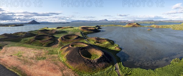 Aerial view of green volcanic crater