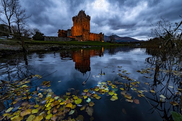 Ross Castle at blue hour with pond in foreground