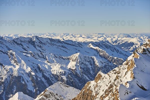 View from Mount Kitzsteinhorn on snow covered mountains
