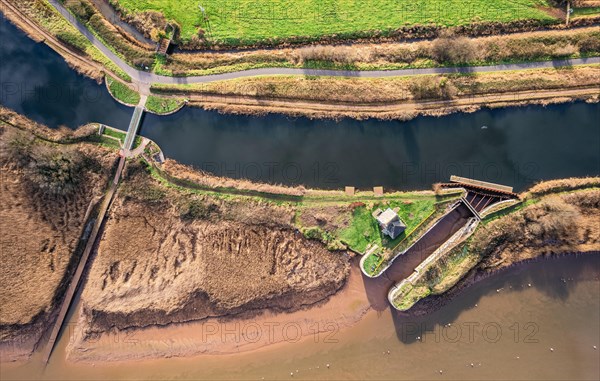 Top Down view over Water Lock and Topsham Ferry on the River Exe in Topsham