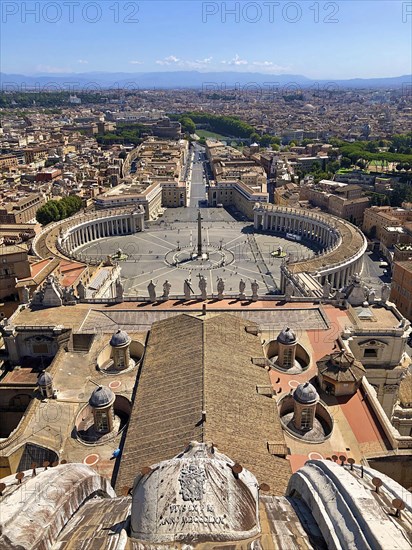 View from the dome of the Basilica of San Pietro or St Peter's Basilica onto St Peter's Square and Via della Conciliazione