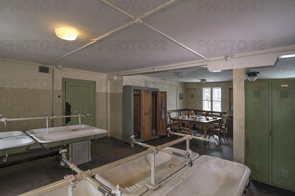 Former workers' canteen with washbasin in a historic valve factory