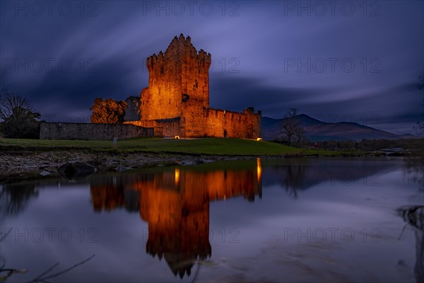 Ross Castle at blue hour with pond in foreground