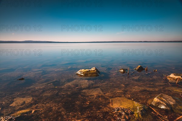 Long exposure Steinhuder Meer in springtime with sunshine and blue sky in the region of Hannover