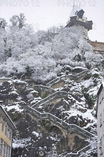 Stairs to the famous Clock Tower on Schlossberg hill