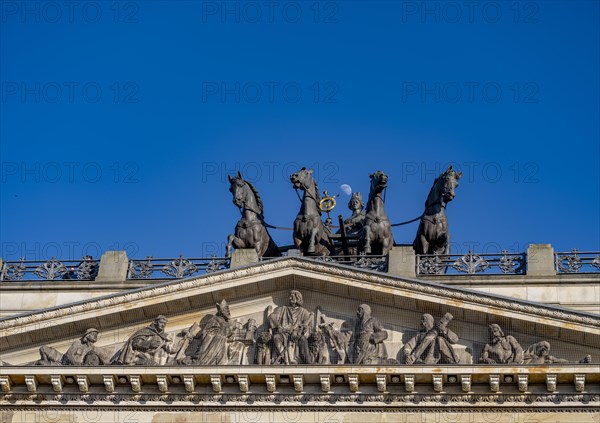 The moon shines above the quadriga with the city goddess Brunonia on the reconstruction of Braunschweig Castle