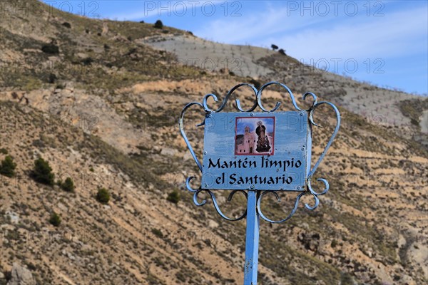 Sign to keep nature clean at the Virgin de Saliente monastery