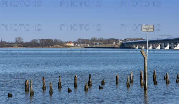 The Baltic Sea at the Ruegen Dam with the Ruegen Bridge