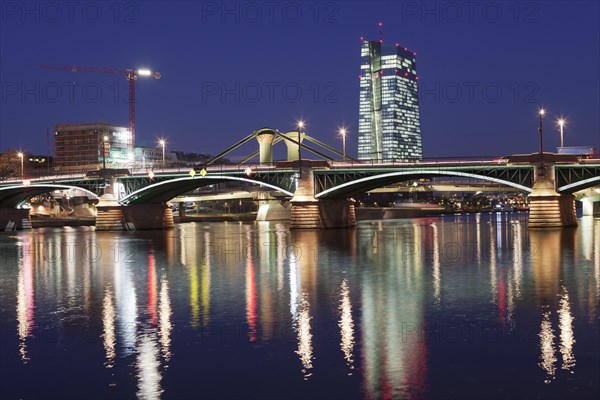 View across the Main to the Ignatz Bubis Bridge and the European Central Bank