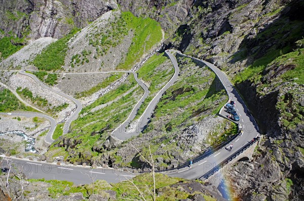 Mountain pass in zig-zag narrow switchbacks