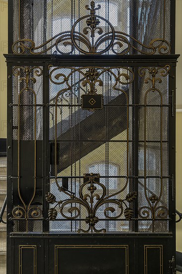 Ornate door from a historic lift in an old factory