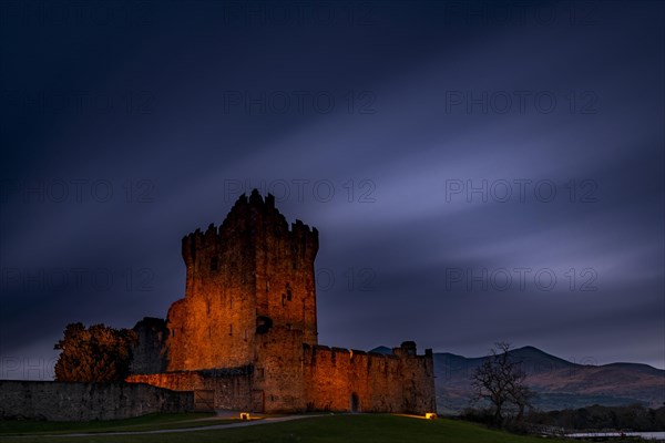 Ross Castle at blue hour with pond in foreground