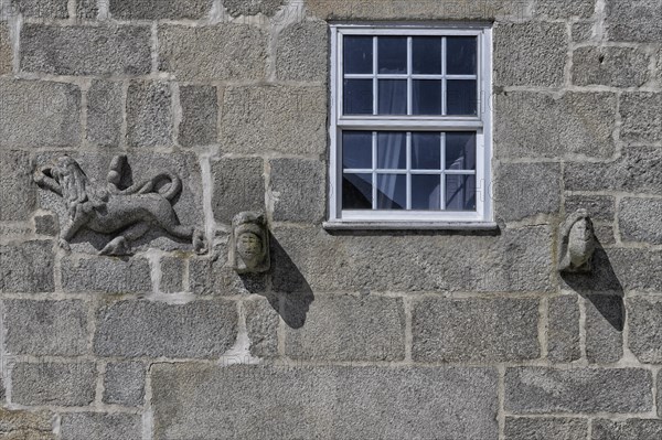 Carvings on the facade of the Black Cat or Lion of Judah House