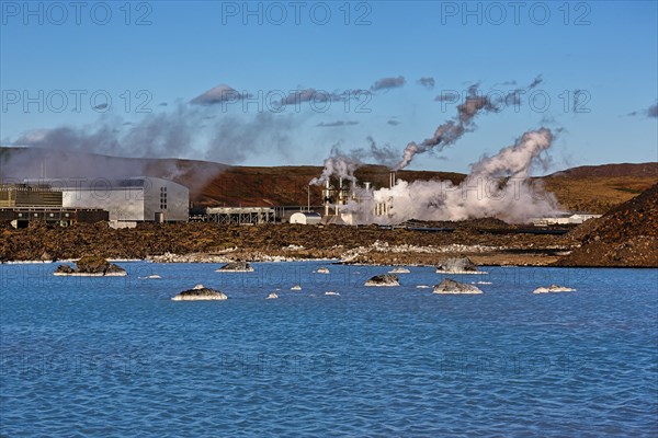 Svartsengi geothermal power plant with steam columns