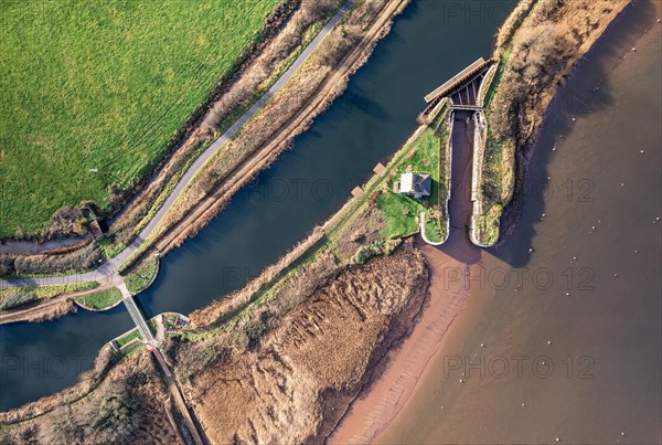 Top Down view over Water Lock and Topsham Ferry on the River Exe in Topsham