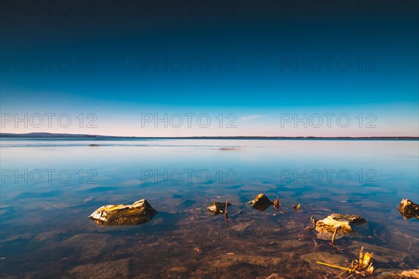 Long exposure Steinhuder Meer in springtime with sunshine and blue sky in the region of Hannover