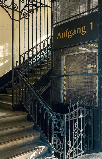 Ornate door from a historic lift in an old factory