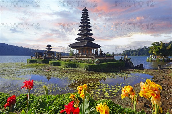 Temple Pura Ulun Danu Bratan at sunrise in Lake Bratan