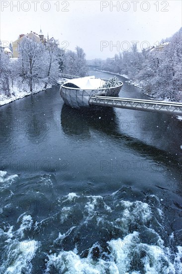 Mur river with Murinsel bridge in Graz