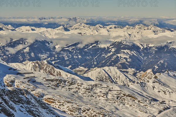 View from Mount Kitzsteinhorn on snow covered mountains