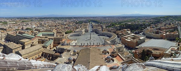 View from the dome of the Basilica of San Pietro or St Peter's Basilica onto St Peter's Square and Via della Conciliazione