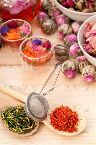 Herbal natural floral tea infusion with dry flowers ingredients