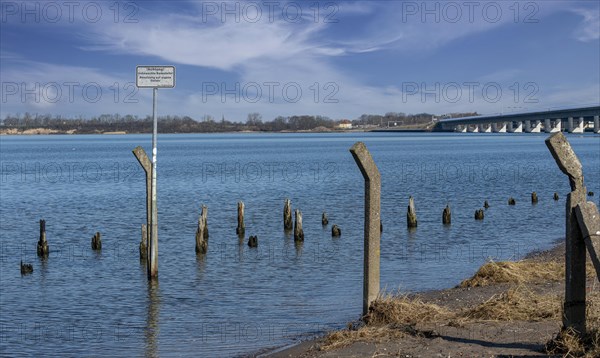 Bathing area of a private owner on the Ruegen embankment between the island and Stralsund