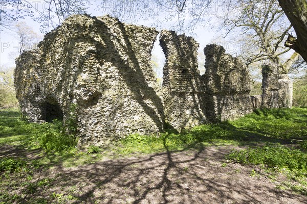 Flint and mortar walls of the ruins of The Minster