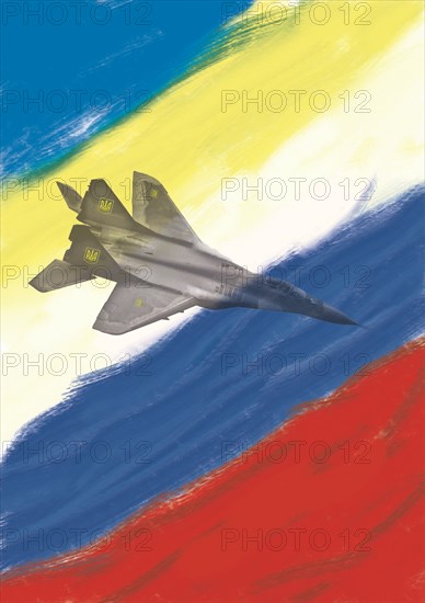 Illustration of a Mig 29 Fulcrum on Ukraine and Russia