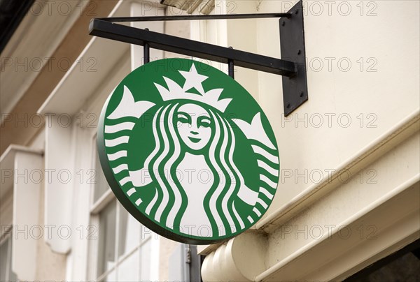 Starbucks sign outside High Street shop cafe