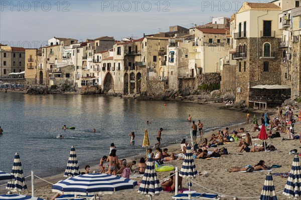 View of the town of Cefalu with beach