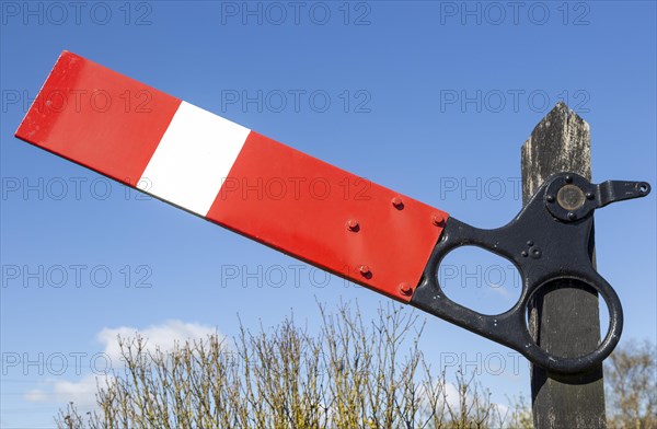 Old railway semaphore signal sign Wrabness Essex