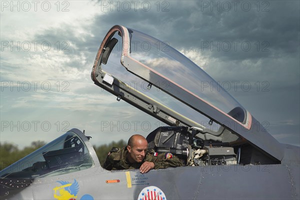 Polish pilot in the cockpit of the Mikoyan-Gurevich MIG-29 Fulcrum