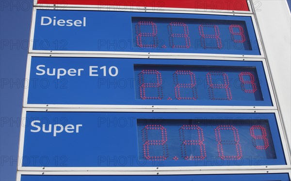 Price board at an Esso petrol station