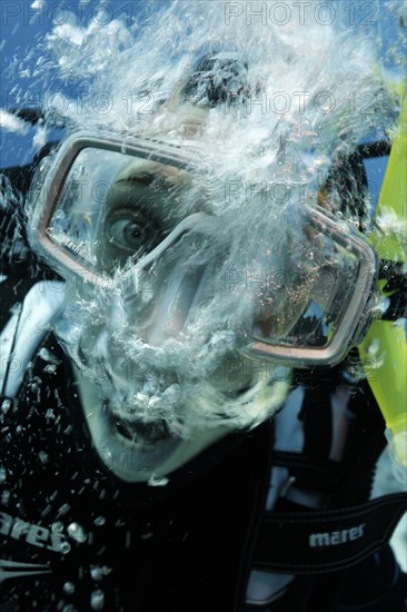 Diver portrait under water