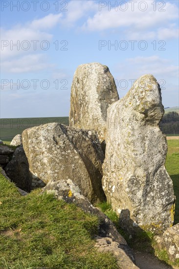 Large standing stones at the entrance to Neolithic long barrow at West Kennet