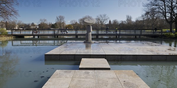 Museum of East Asian Art with the sculpture Flag in the Wind and Aachen Pond