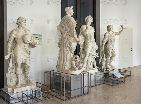 Marble statues of Roman warriors in the staircase of the Humboldt Forum