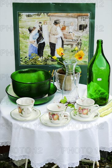 Table with green bottle