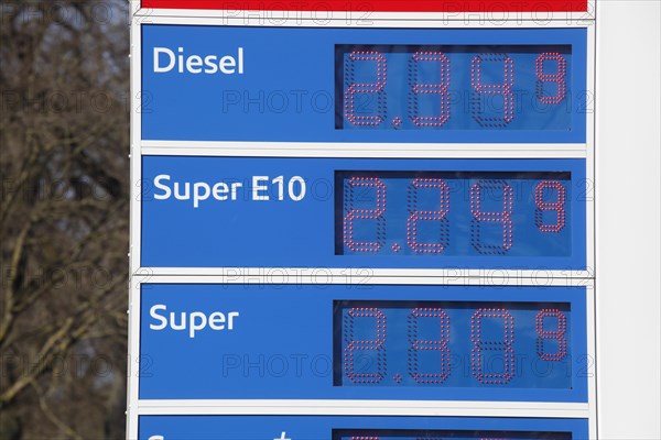 Price board at an Esso petrol station