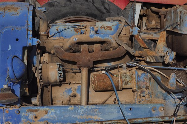 Rusty engine of tractor